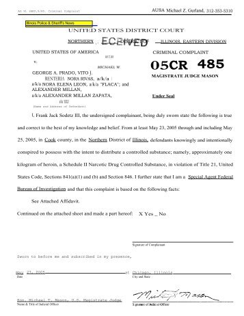 Criminal Complaint and affidavit of FBI agent jack Sodetz III agsinst ...