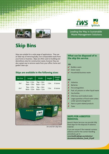 Fact Sheet - Skip Bins (PDF, 1.2 mb) - Ipswich City Council