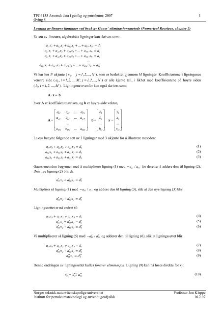 ... A x = b - Institutt for petroleumsteknologi og anvendt geofysikk