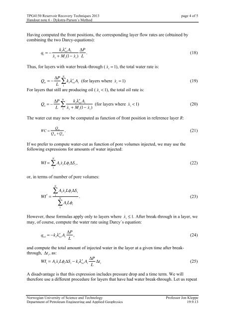 Dykstra-Parson's Method for Isolated Layers