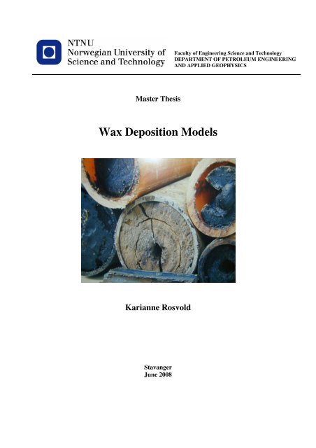 Wax Deposition Models - NTNU
