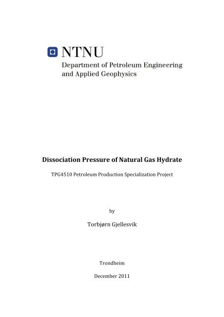 Dissociation Pressure of Natural Gas Hydrate - NTNU