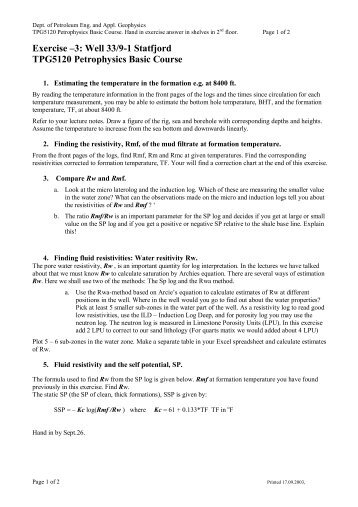 Exercise â3: Well 33/9-1 Statfjord TPG5120 Petrophysics Basic ...