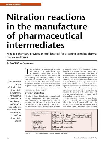 Nitration reactions in the manufacture of pharmaceutical intermediates