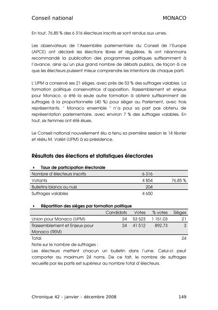 CHRONIQUE DES ÃLECTIONS PARLEMENTAIRES