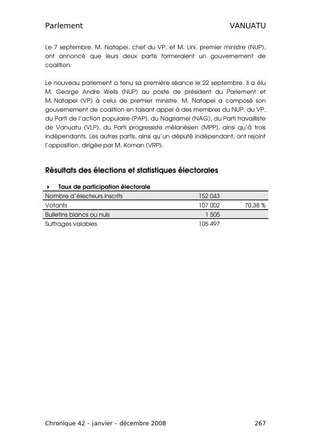 CHRONIQUE DES ÃLECTIONS PARLEMENTAIRES