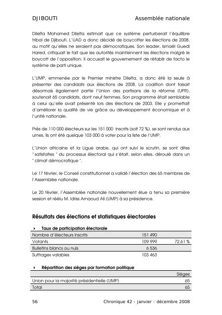 CHRONIQUE DES ÃLECTIONS PARLEMENTAIRES