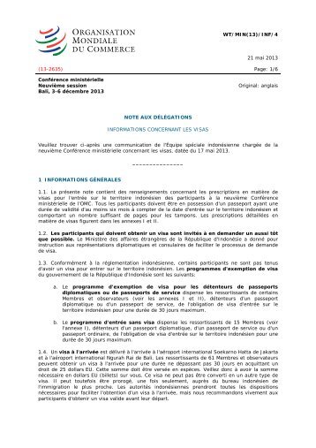 visa pour l'IndonÃ©sie