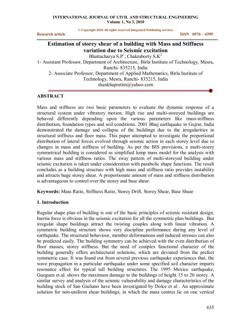 Estimation Of Storey Shear Of A Building With Mass And Stiffness