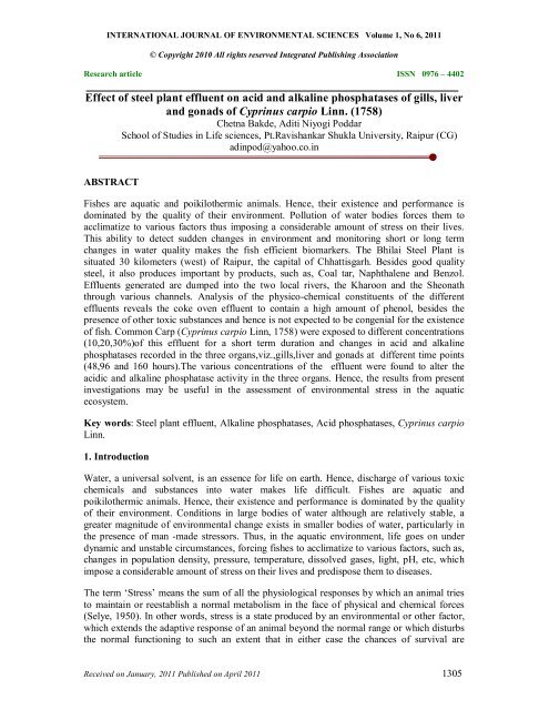 Effect of steel plant effluent on acid and alkaline - Integrated ...