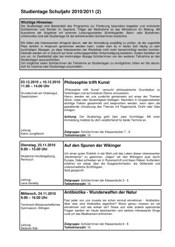 Studientage Schuljahr 2010/2011 (2) - IQ-XXL