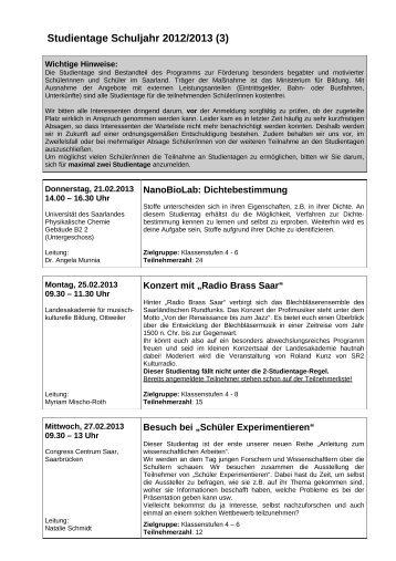 Studientage Schuljahr 2012/2013 (3) - IQ-XXL