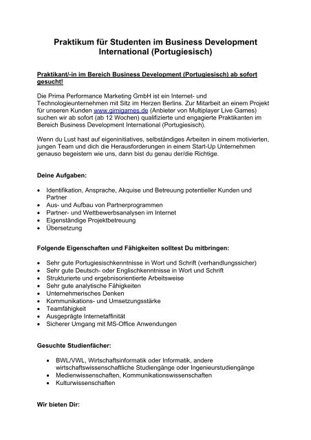 Praktikum Fa R Studenten Im Business Development International