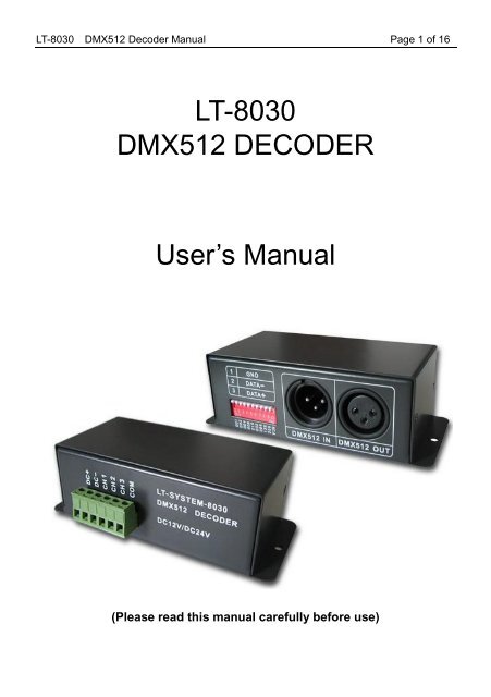 Comedia de enredo Peladura chatarra LT-8030 DMX512 DECODER User's Manual - IQmarket