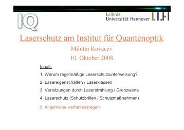 Laserschutz am Institut für Quantenoptik