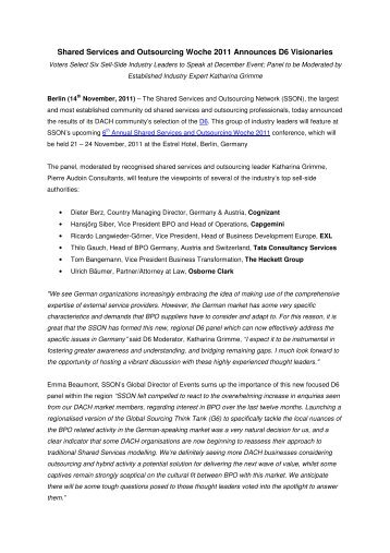 Press Release D6 Visionaries Announcement - IQPC.com