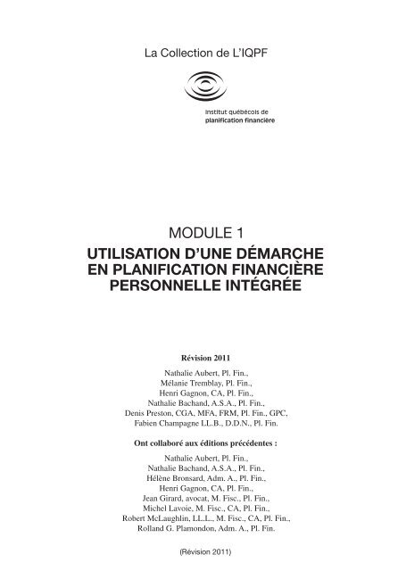 module 1 utilisation d'une dÃ©marche en planification ... - IQPF