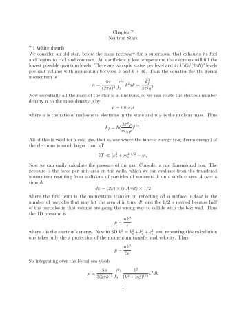Chapter 7 Neutron Stars 7.1 White dwarfs We consider an old star ...