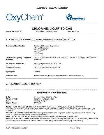 SAFETY DATA SHEET CHLORINE, LIQUIFIED GAS