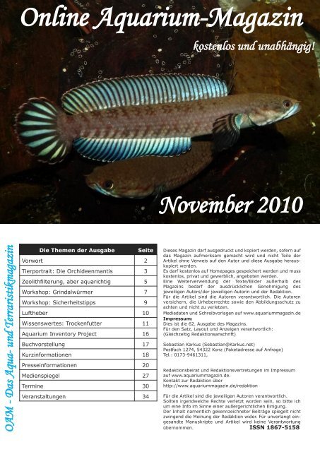 OAM Ausgabe November 2010 - Online Aquarium-Magazin