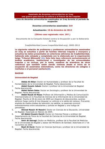 RelaciÃ³n de acadÃ©micos asesinados ... - IraqSolidaridad