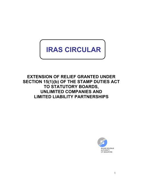 Extension of Relief Granted under S15(1)(b) of the Stamp ... - IRAS