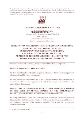 resignation and appointment of executive director - HKExnews