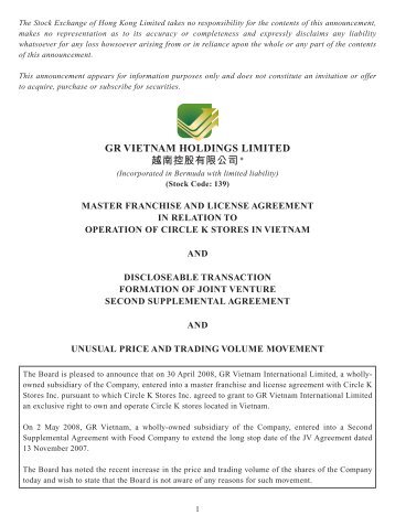 master franchise and license agreement in relation to - Irasia.com