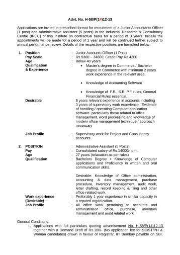 Advt. No. H-58/P(14)12-13 Applications are invited in ... - IRCC