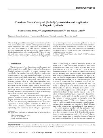 Transition Metal Catalyzed [2+2+2] Cycloaddition and Application in ...