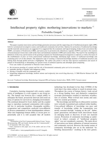 Intellectual property rights: mothering innovations to markets q - IRCC