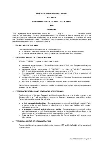 MEMORANDUM OF UNDERSTANDING - IRCC - Indian Institute of ...