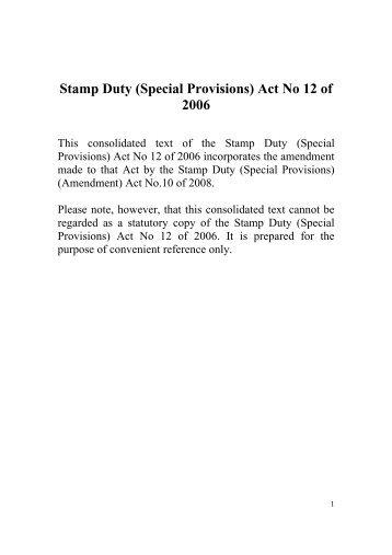 Stamp Duty (Special Provisions) Act No 12 of 2006 - Department of ...