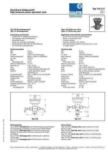 Hochdruck-Kolbenventil Typ 116 - 117 - Daume Regelarmaturen ...