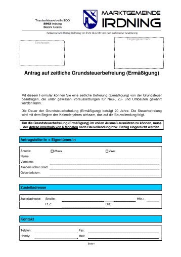 Antrag auf zeitliche Grundsteuerbefreiung (ErmÃ¤Ãigung)