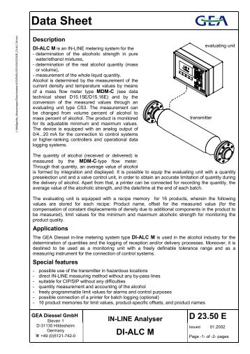 IN-LINE Analyser DI-ALC M - GEA Diessel