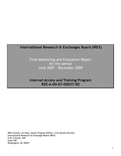 IATP Monitoring and Evaluation Report - IREX