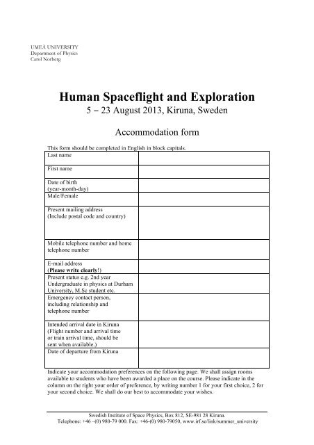 Accommodation form 2013