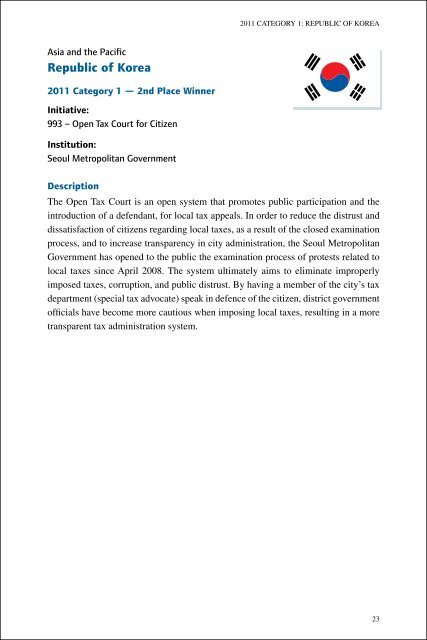 Good Practices and Innovations in Public Governance 2003-2011