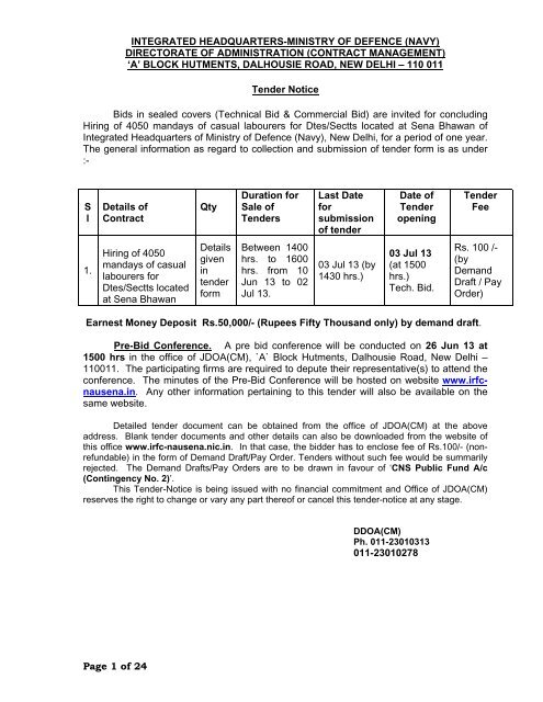 Tender Notice Information Resource Facilitation Centre Indian