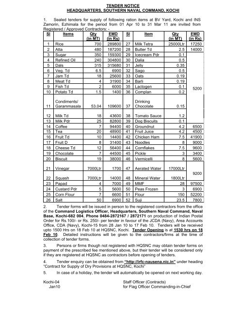 TENDER NOTICE HEADQUARTERS, SOUTHERN NAVAL ...