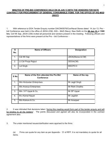 Minutes of Pre Bid Meeting - Irfc-nausena.nic.in