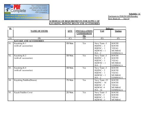 Procurement of kayaks, canoes, row boats and accessories for ...