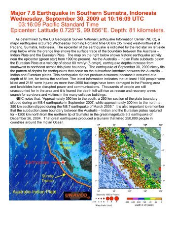 Major 7.6 Earthquake in Southern Sumatra, Indonesia ... - IRIS