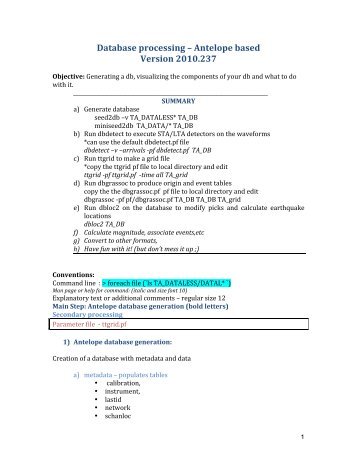 Database processing â Antelope based Version 2010.237 - IRIS