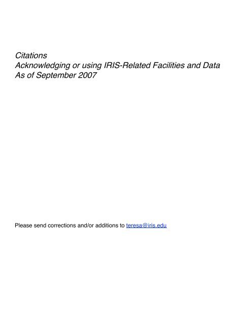 Citations Acknowledging or using IRIS-Related Facilities and Data ...