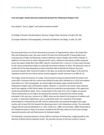 Crust and Upper Mantle Electrical Conductivity Beneath The ... - IRIS