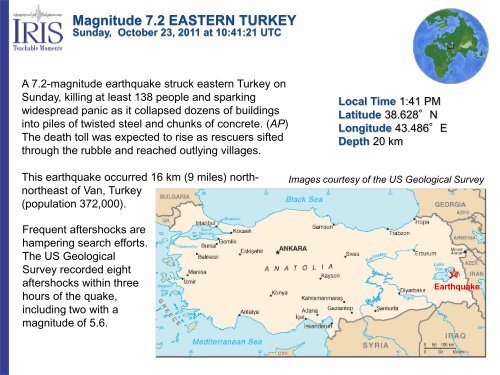 Magnitude 7.2 EASTERN TURKEY - IRIS