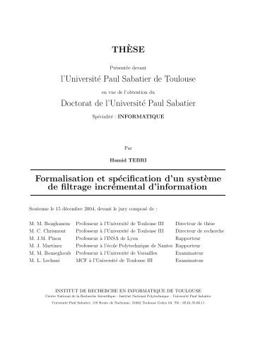 Formalisation et spÃ©cification d'un systÃ¨me de filtrage ... - IRIT