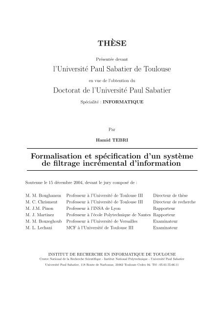 Formalisation et spÃ©cification d'un systÃ¨me de filtrage ... - IRIT